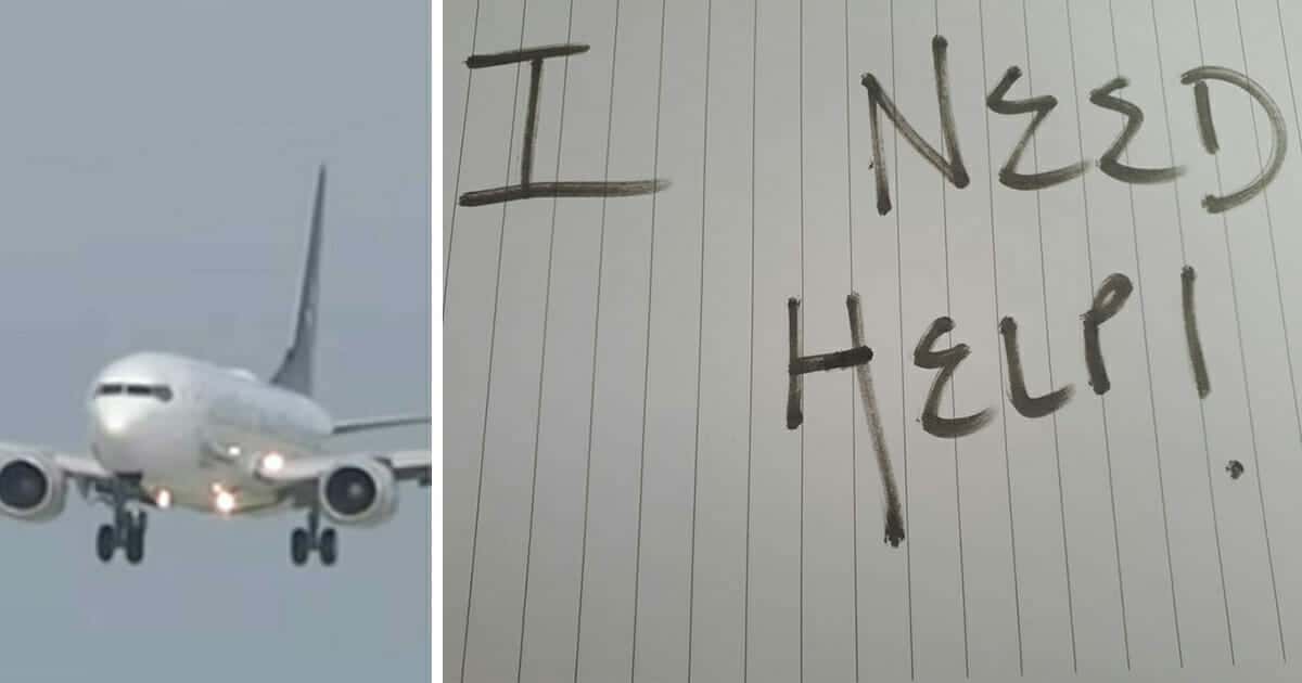L’assistente di volo trova nel bagno dell’aereo un biglietto: “Mi serve aiuto” – chiama immediatamente la polizia