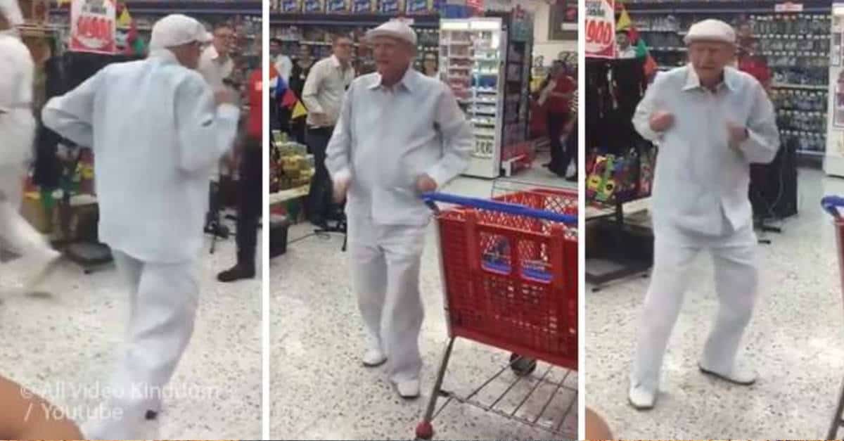 Anziano si lascia trasportare dalla musica e balla nel mezzo del supermercato [VIDEO]