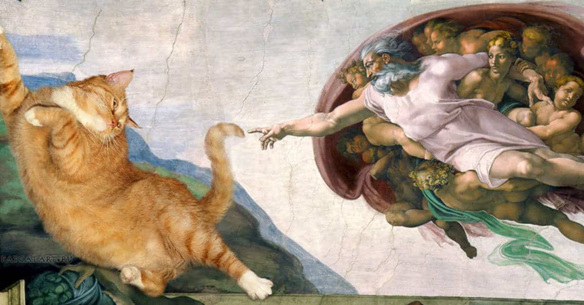 22 adorabili foto del gatto grassottello che invade i dipinti più famosi della storia dell’arte