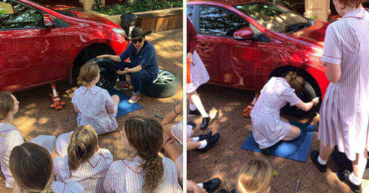 L’insegnante diventa virale insegnando alle ragazze abilità preziose come cambiare le gomme e fare la manutenzione dell’auto