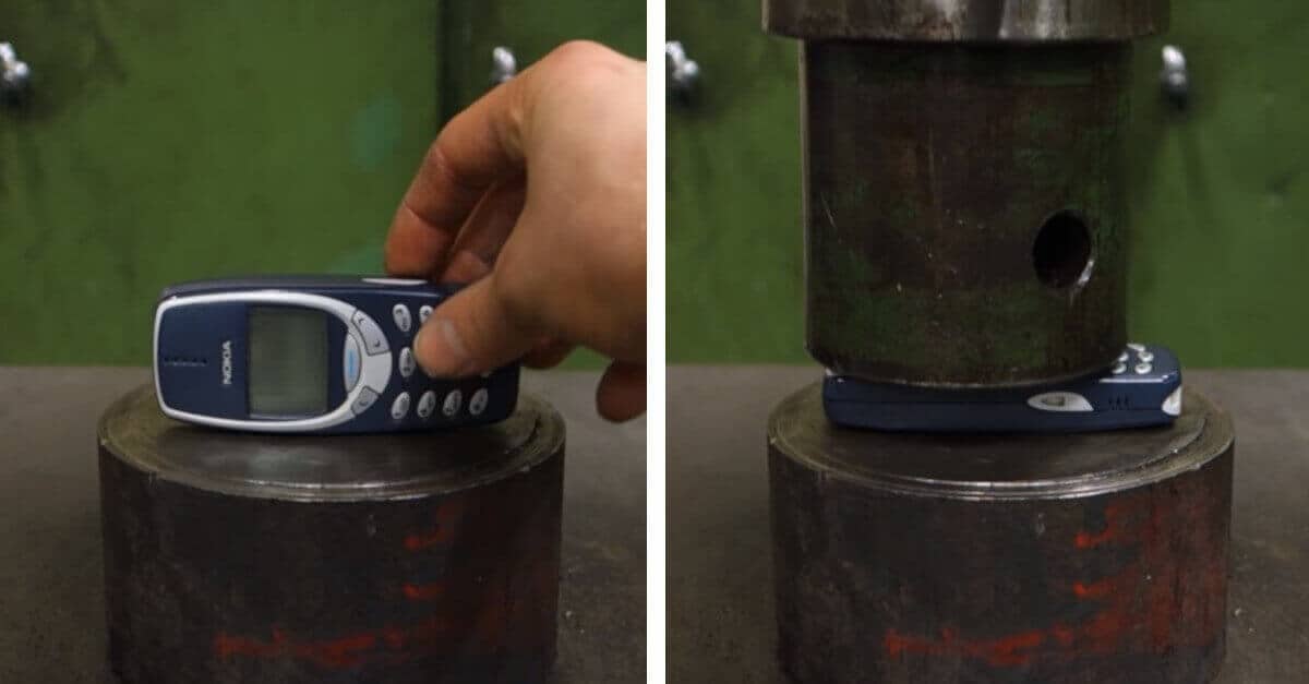 Il cellulare più resistente! Distruggono un Nokia 3310 con una pressa idraulica; il video diventa virale