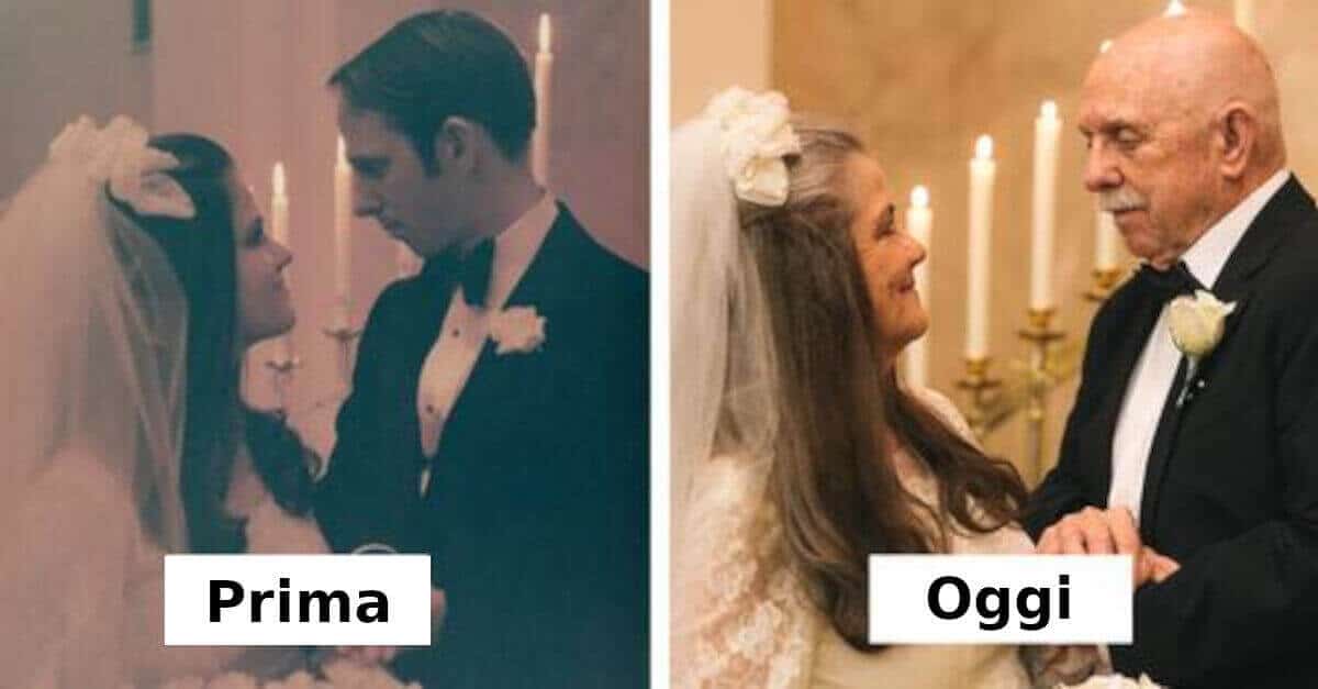 La coppia ricrea 50 anni dopo le foto del matrimonio