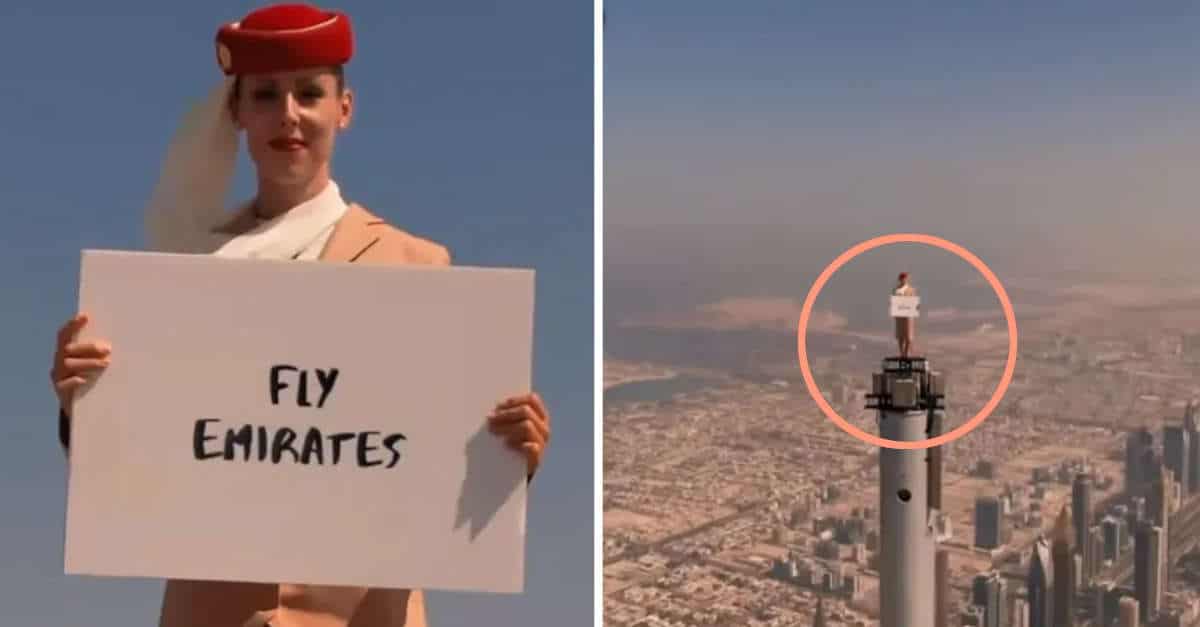 La pubblicità di un “assistente di volo” in cima al Burj Khalifa è vela e la compagnia aerea rivela come è stato girato