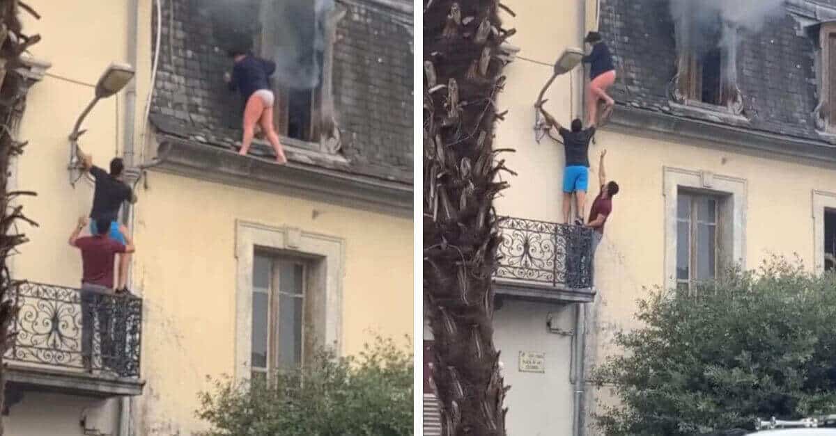 70enne salvata in extremis da un edificio in fiamme da due eroi