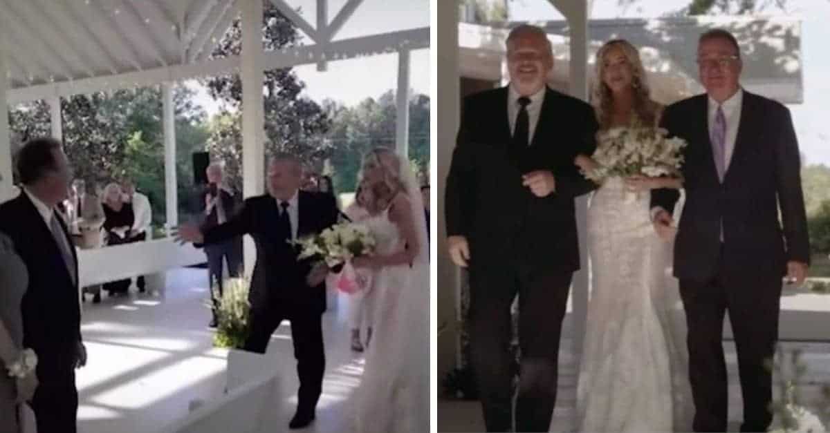 Il papà ha invitato il patrigno di sua figlia ad accompagnarla all’altare al suo matrimonio. I tre camminavano felici