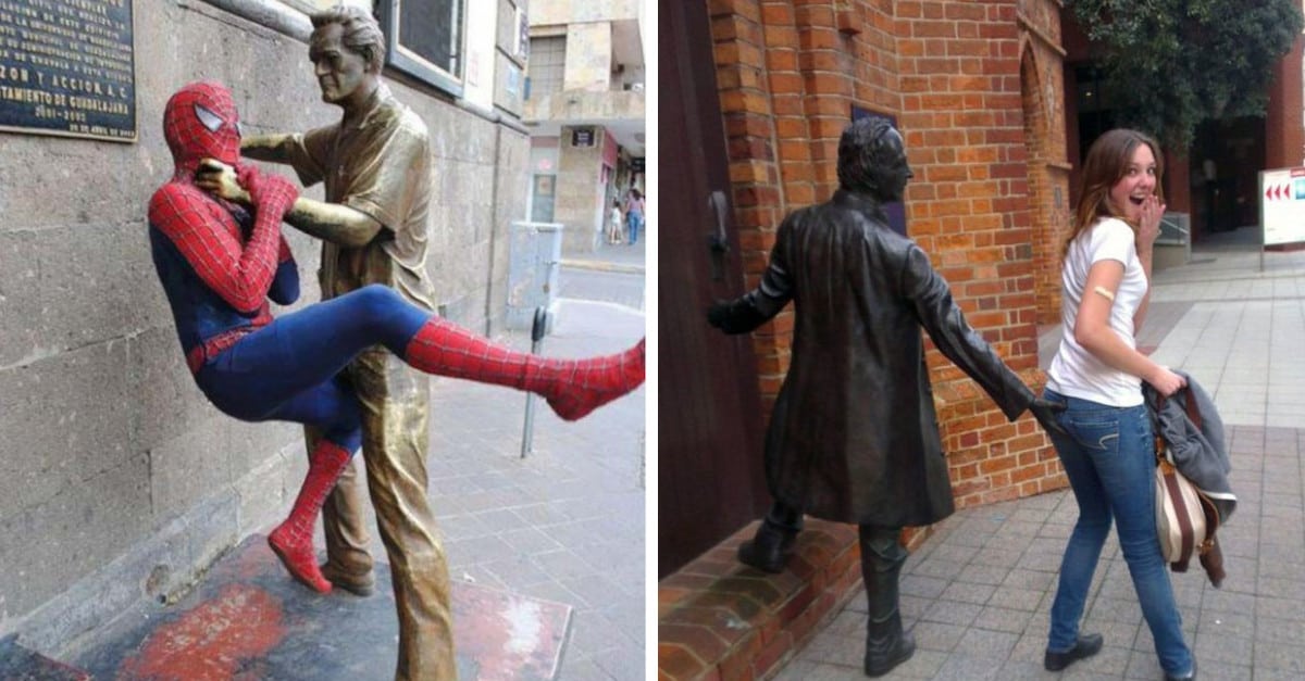 17 Foto di persone che si divertono con delle statue