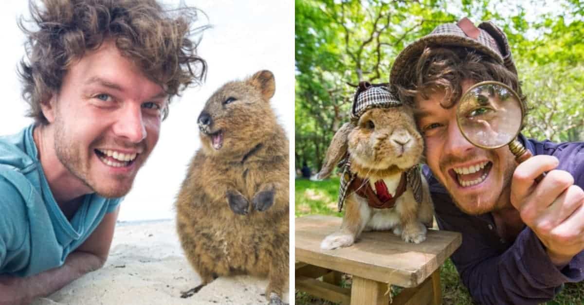 Quest’uomo diventa amico di qualsiasi animale che trova, ecco 17 dei suoi migliori selfie con loro