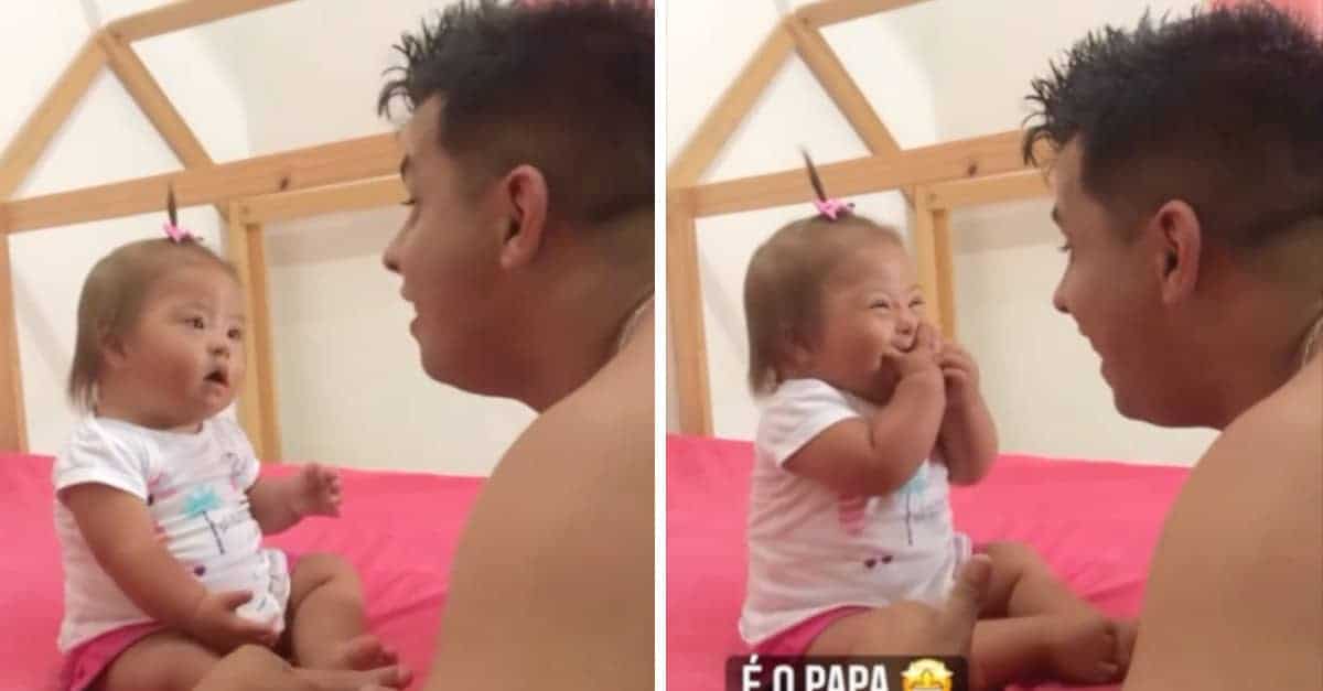 Bimba con Trisomia21 ha una reazione fantastica vedendo per la prima volta suo padre senza barba