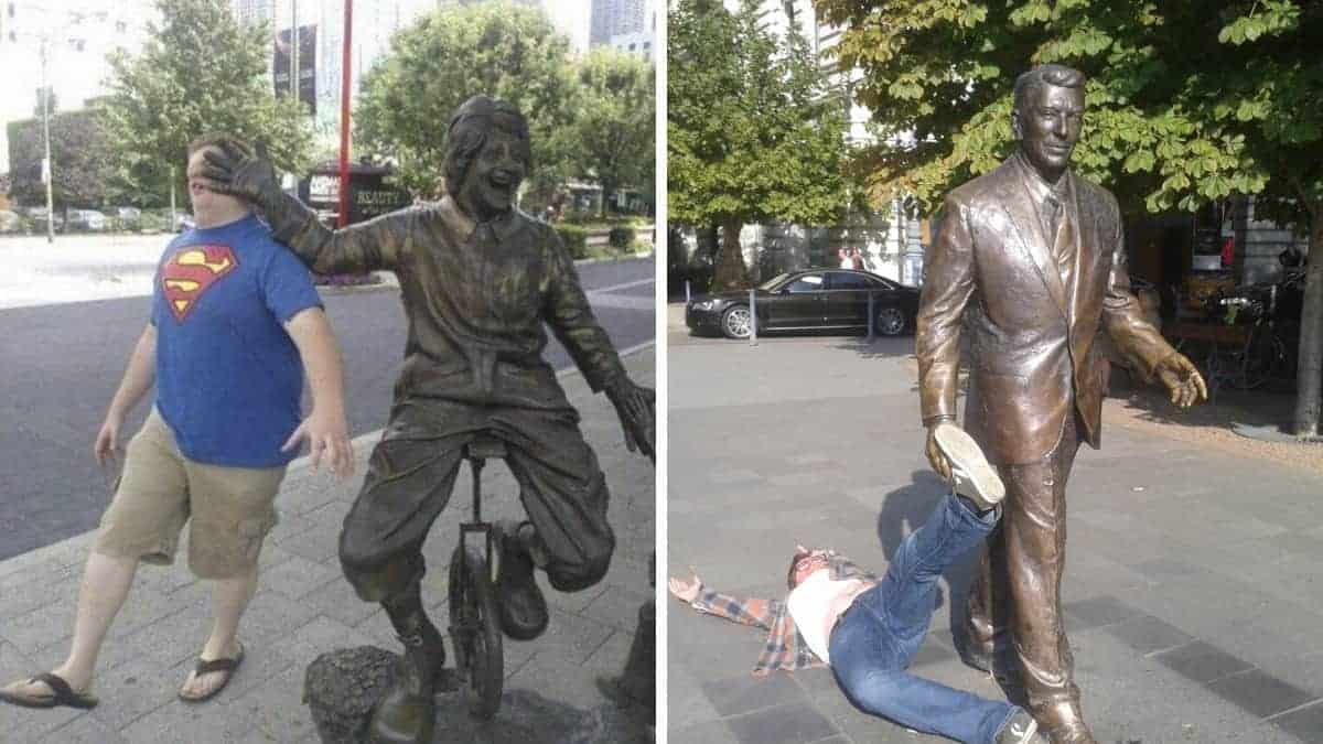 23 foto esilaranti e intelligenti di persone in posa con statue