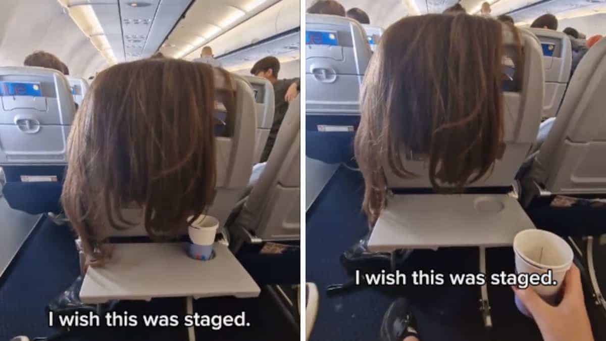 La donna poggia i suoi lunghi capelli sullo schienale del sedile senza alcuna considerazione per il passeggero dietro