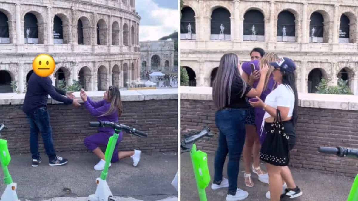 La donna rifiutata durante la proposta di matrimonio è stata confortata da altre ragazze. Le hanno mostrato sostegno