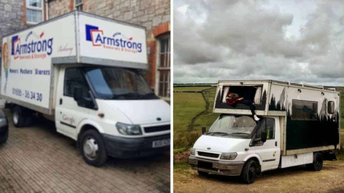 Il giovane costruisce la casa dei suoi sogni su un camion in movimento