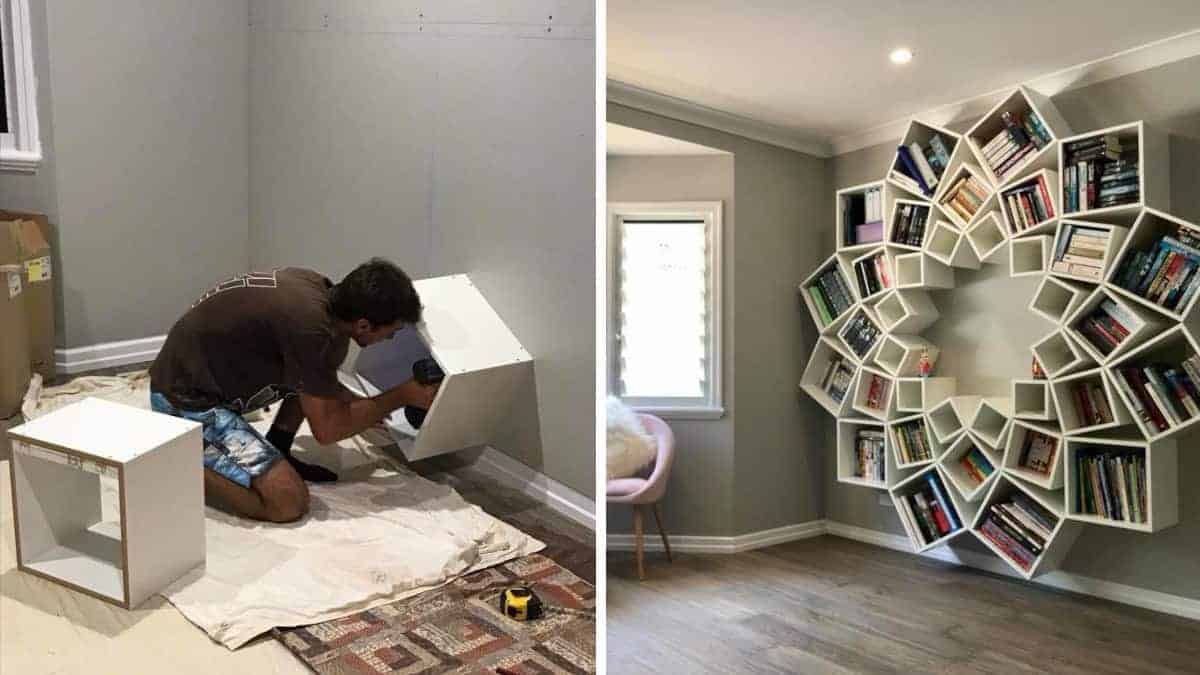 I genitori usano i pannelli per formare una libreria creativa che i loro bambini adoreranno