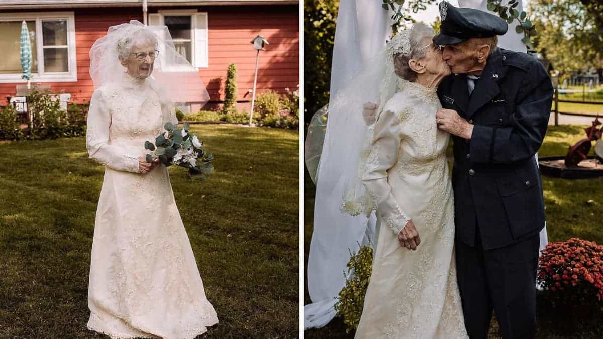 La coppia non aveva potuto scattare le foto del matrimonio e finalmente è stato fatto 77 anni dopo