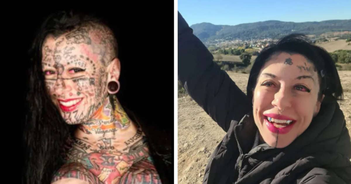 Se n’è pentita, la donna europea più tatuata mostra finalmente la sua faccia
