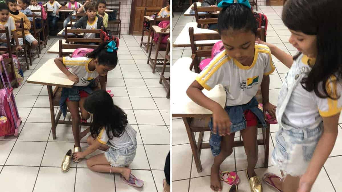La bambina porta in classe le scarpe che non usa più per regalarle: “Sono così belle che vorrei regalarle”