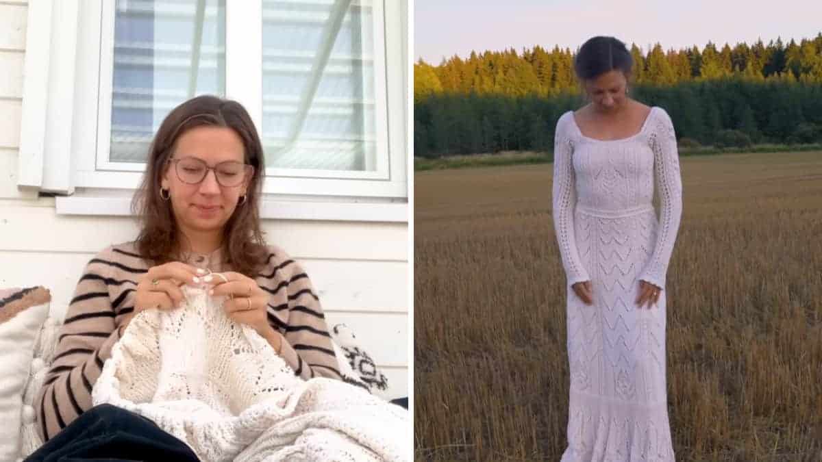 Che creatività! Donna spende 290 dollari e 200 ore a lavorare a maglia il proprio abito da sposa