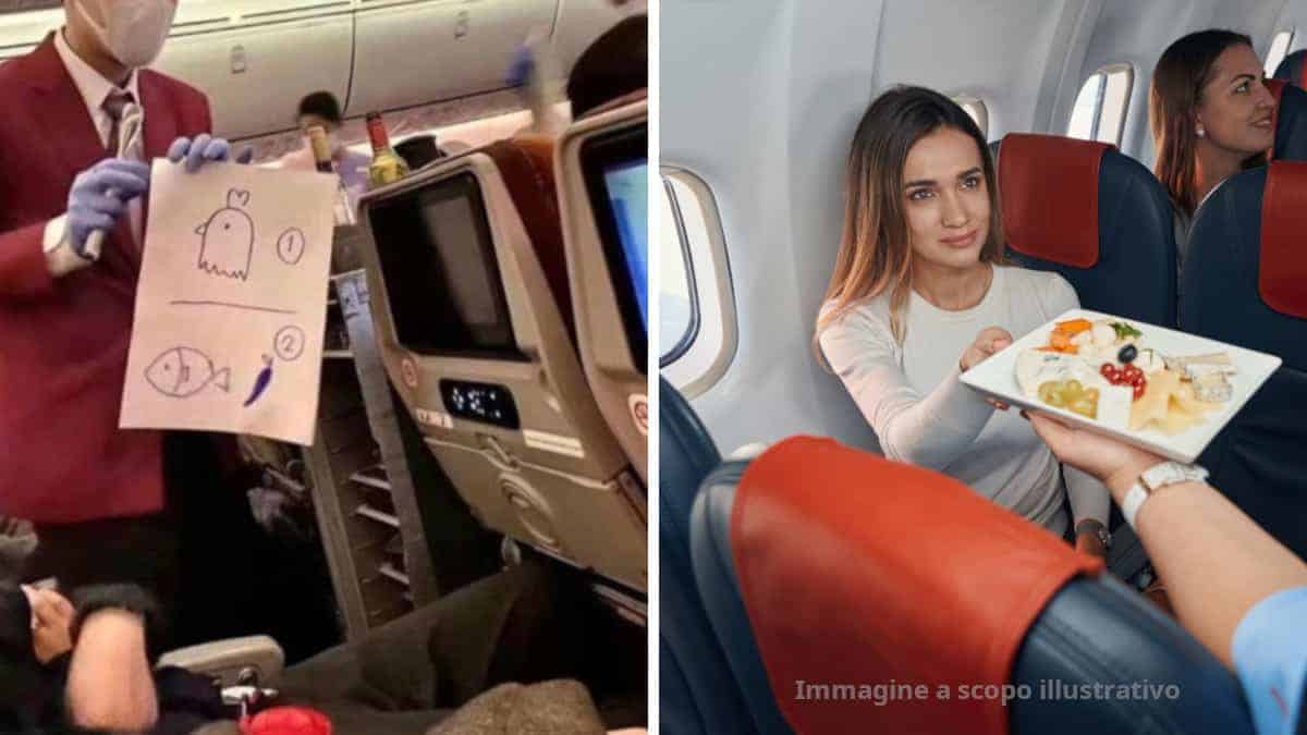“Lingua universale”: le hostess disegnano il menu per aiutare i loro passeggeri a capirlo