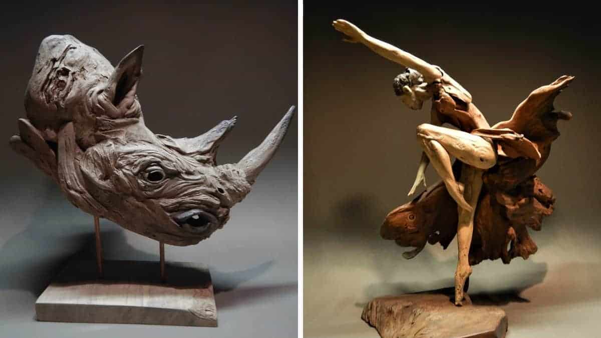 Eccezionali sculture figurative in legno galleggiante di Tony Fredriksson: 15 Foto