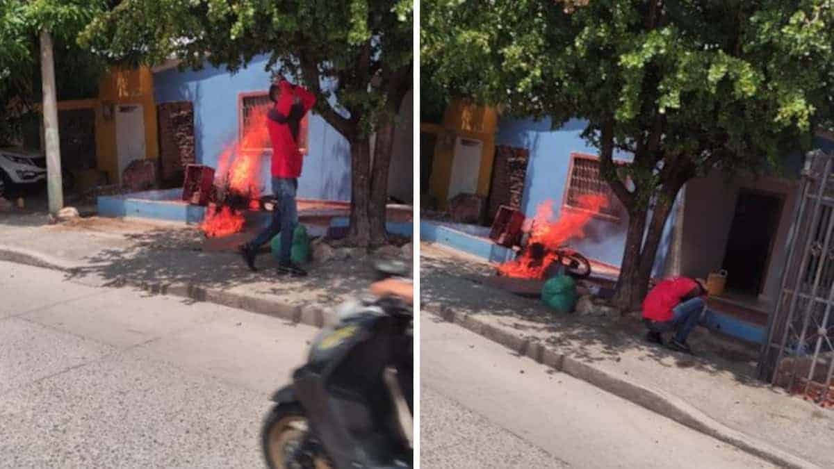 L’uomo delle consegne è scoppiato in lacrime dopo aver visto bruciare la sua moto: “È il sostentamento della mia famiglia”