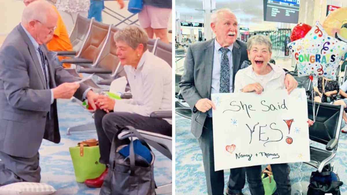Un anziano si è riunito con la fidanzata adolescente e le ha chiesto di sposarlo in aeroporto: “Ha detto di sì”