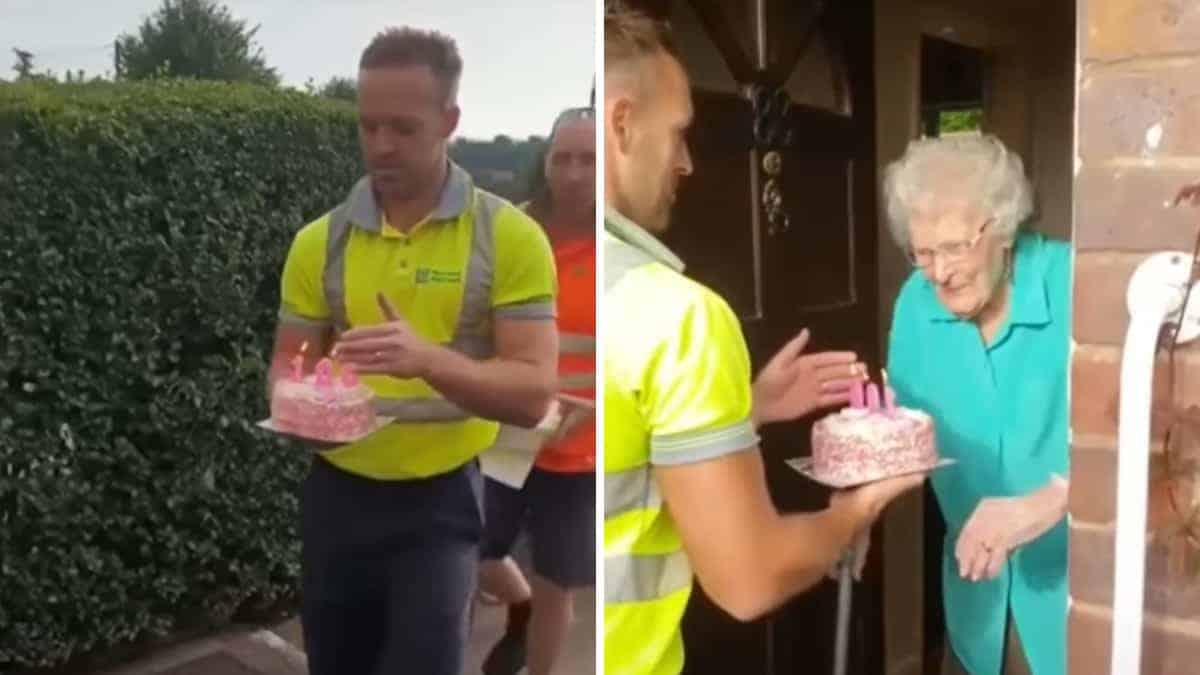 Donna di 100 anni da sola, riceve una sorpresa di compleanno inaspettata dai netturbini locali
