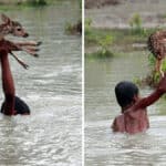 Un giovane ragazzo salva un cerbiatto da una violenta alluvione